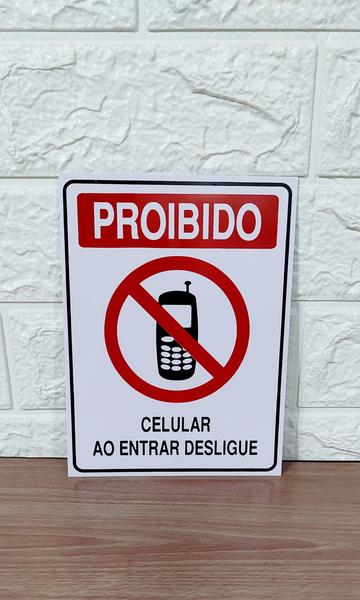 Imagem de KIT 10 Placa Sinalização PROIBIDO CELULAR AO ENTRAR DESLIGUE