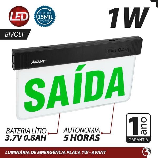 Imagem de Kit 10 Placa Sinalização Saída 6000k Led 1 Lado Bivolt 1w Verde - Avant