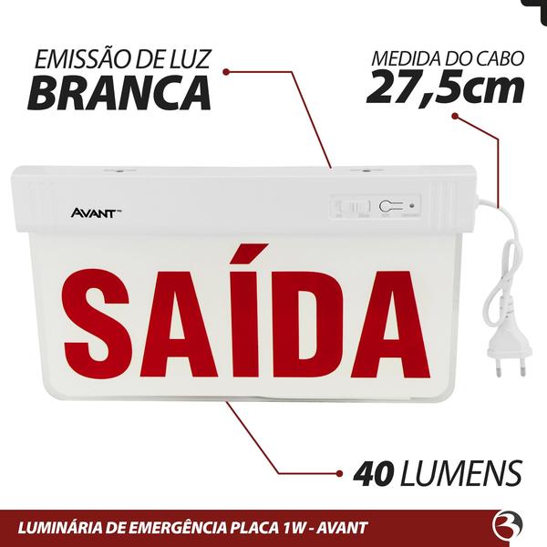 Imagem de Kit 10 Placa Sinalização Saída 6000k Led 2 Lados Bivolt 1w Vermelho - Avant