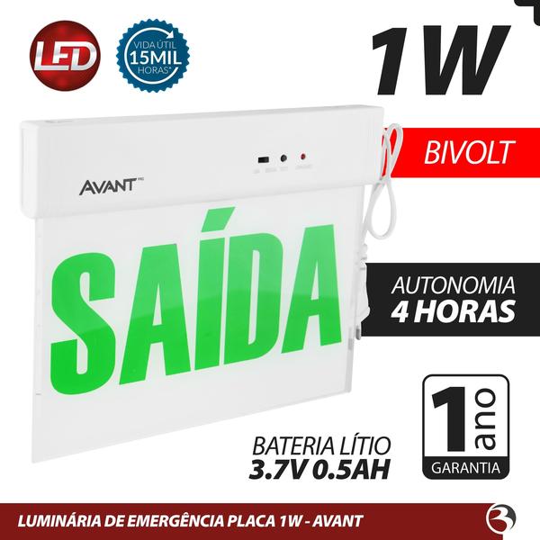 Imagem de KIT 10 Placa Sinalização Saída Verde 40lm 1w Bivolt 2 lados 6000k - Avant