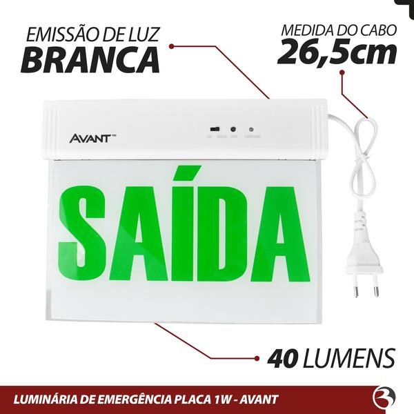 Imagem de KIT 10 Placa Sinalização Saída Verde 40lm 1w Bivolt 2 lados 6000k - Avant