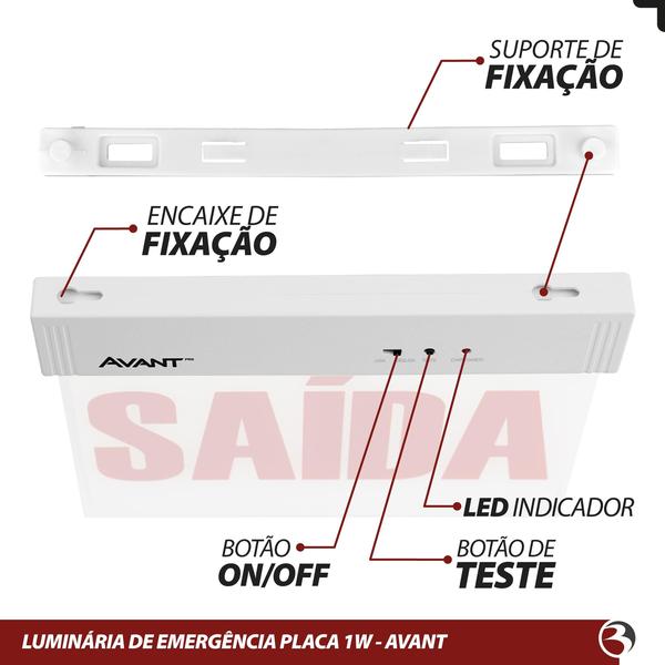 Imagem de KIT 10 Placa Sinalização Saída Vermelha 40lm 1w Bivolt 2 lados 6000k - Avant