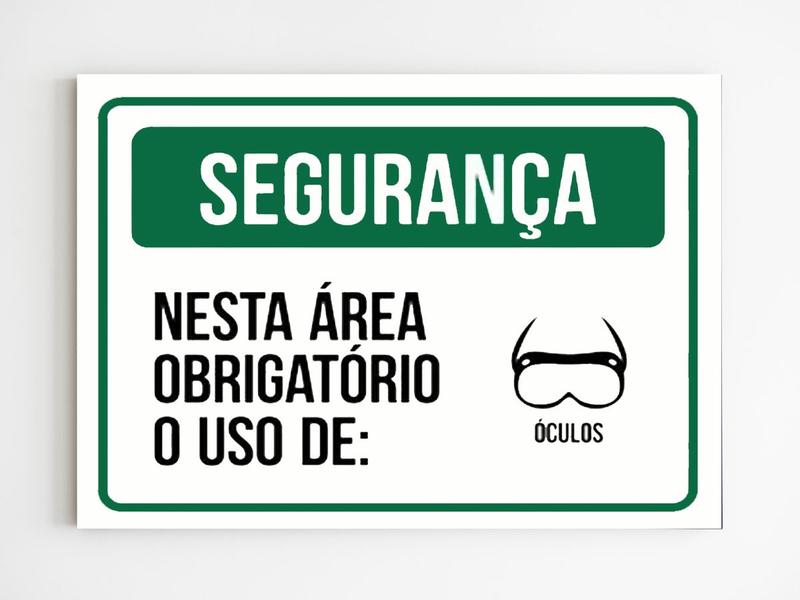 Imagem de kit 10 Placas aviso segurança nesta área obrigatório óculos