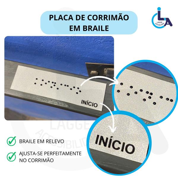 Imagem de Kit 10 placas braile autoadesiva 10x3cm corrimão 10andar