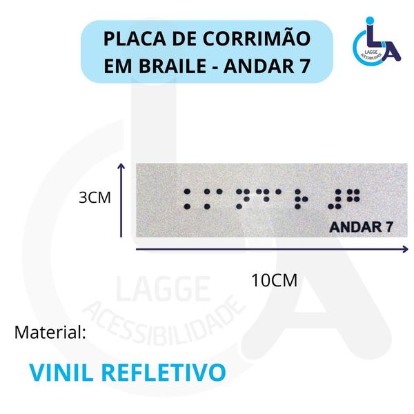 Imagem de Kit 10 Placas Braile Autoadesiva 10X3Cm Corrimão 7Andar