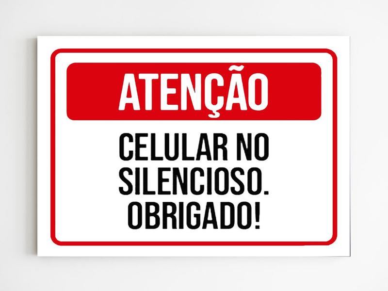 Imagem de kit 10 Placas de aviso celular no silencioso obrigatório a4