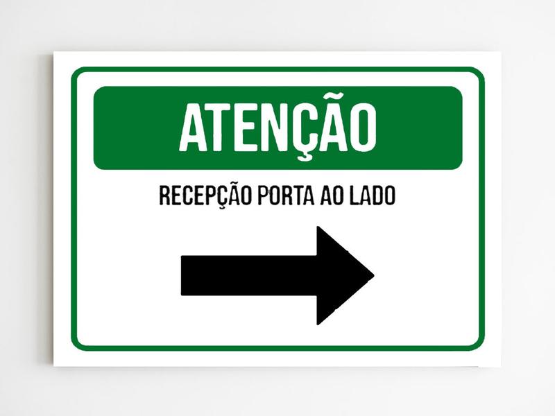 Imagem de Kit 10 Placas de sinalização atenção recepção ao lado mdf A4