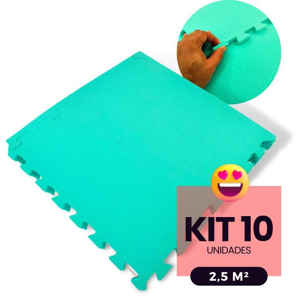 Imagem de Kit 10 Placas Tapete Infantil EVA Estilo Piso Tatame 50x50cm 10mm (2,5 m²) Emborrachado Crianças Bebes Exercícios c/ Encaixe + Bordas Acabamento