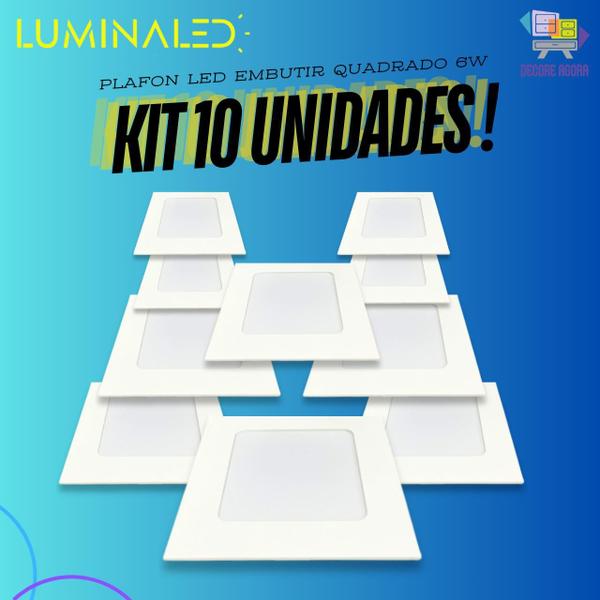 Imagem de Kit 10 Plafon 6w Luminária Bivolt Quadrado Embutir Cores Luz Galpão Segurança