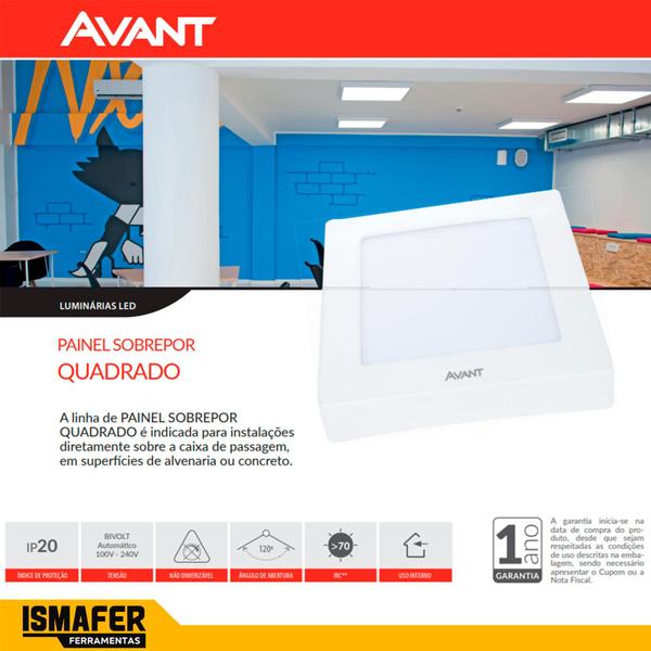 Imagem de Kit 10 Plafon Led Quadrado 24w Avant Painel Sobrepor Slim