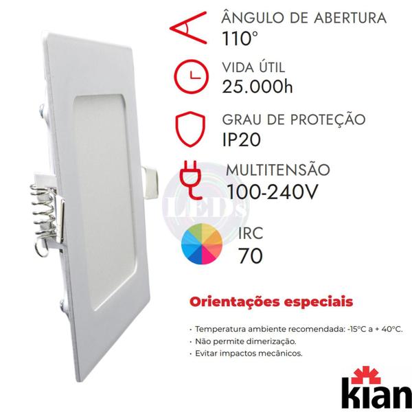 Imagem de Kit 10 Plafon Painel Quadrado Embutir 15w 19x19cm Branco Frio 6000K