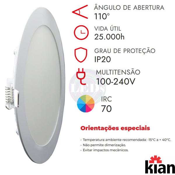 Imagem de Kit 10 Plafon Painel Redondo Embutir 15w 19x19cm Branco Frio 6000K