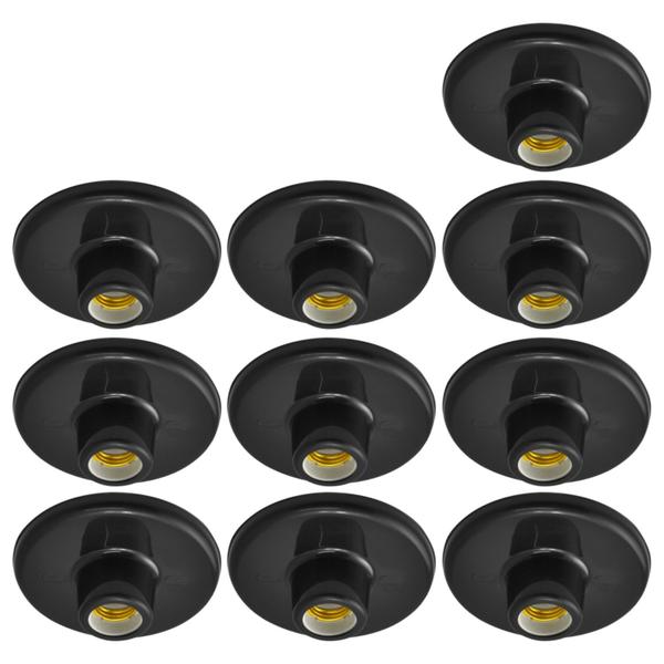 Imagem de Kit 10 Plafon Plafonier De Teto Soquete Bocal E27 Porcelana Decorativo Preto Para Quarto Sala Cozinha Banheiro Bivolt