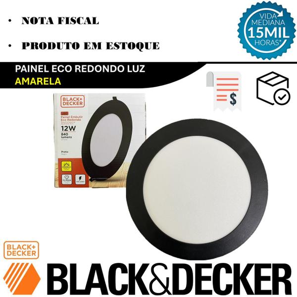 Imagem de Kit 10 Plafon Redondo Embutir 12w Preto Branco Quente 3000K