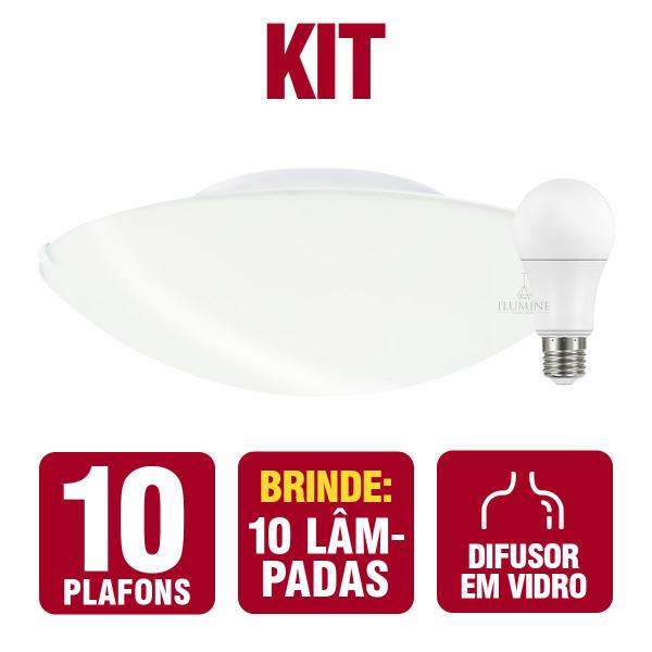 Imagem de Kit 10 Plafon Redondo Taschibra Jurerê 25cm Vidro Fosco com Lâmpadas