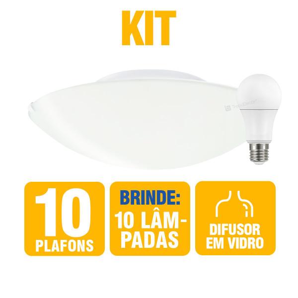 Kit 10 Plafon Redondo Taschibra Jurerê 25cm Vidro Fosco com Lâmpadas Imagem de Kit 10 Plafon Redondo Taschibra Jurerê 25cm Vidro Fosco com Lâmpadas