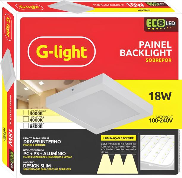 Imagem de Kit 10 Plafon Sobrepor Luminária Led 18w Quadrado Bivolt G-Light