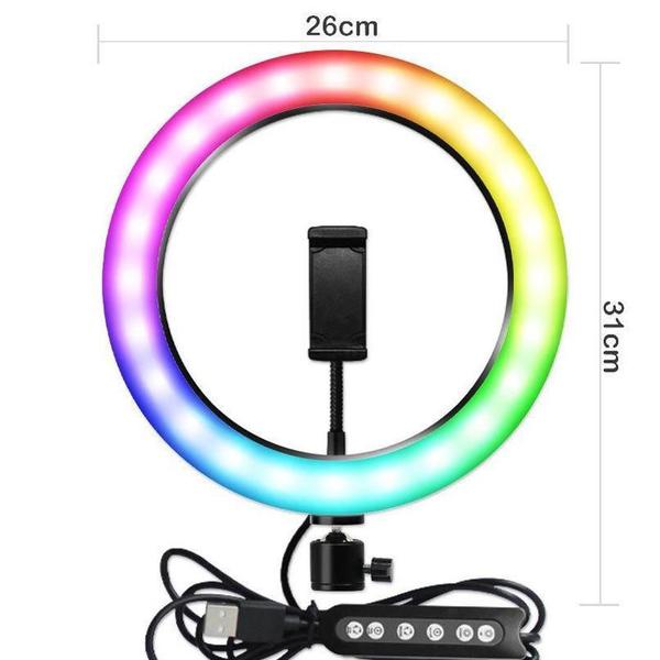 Imagem de Kit 10 Polegada Colorido Ringlight Rgb Led Anel Luz 26 Cm