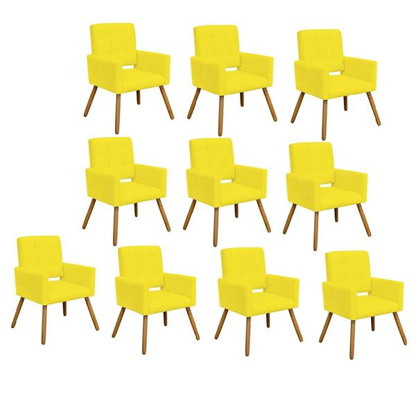 Imagem de Kit 10 Poltrona Cadeira Decorativa  Hit Pé Palito Sala de Estar Recepção Escritório material sintético Amarelo - KDAcanto Móveis