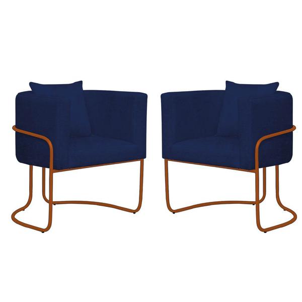 Imagem de Kit 10 Poltrona Cadeira Sirus Luxo Industrial Ferro Bronze Suede Azul Marinho - Ahz Móveis