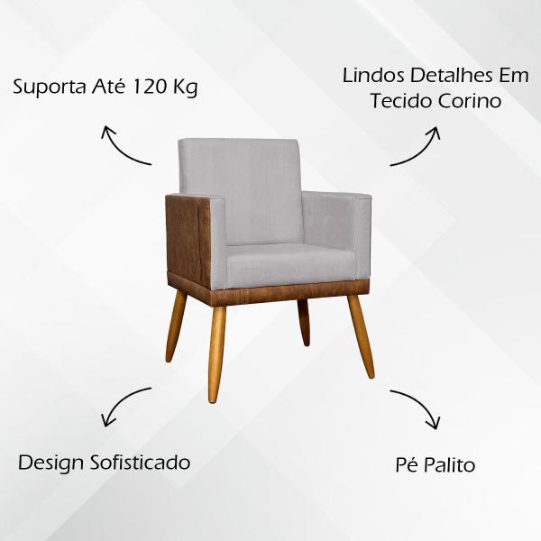 Imagem de Kit 10 Poltronas Decorativas Lis material sintético e Linho Cores Pé Palito 30 Cm Castanho