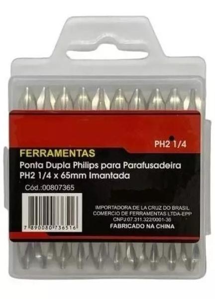 Imagem de Kit 10 Ponteira Phillips Dupla Engate Bits Ph2 65Mm Imantada