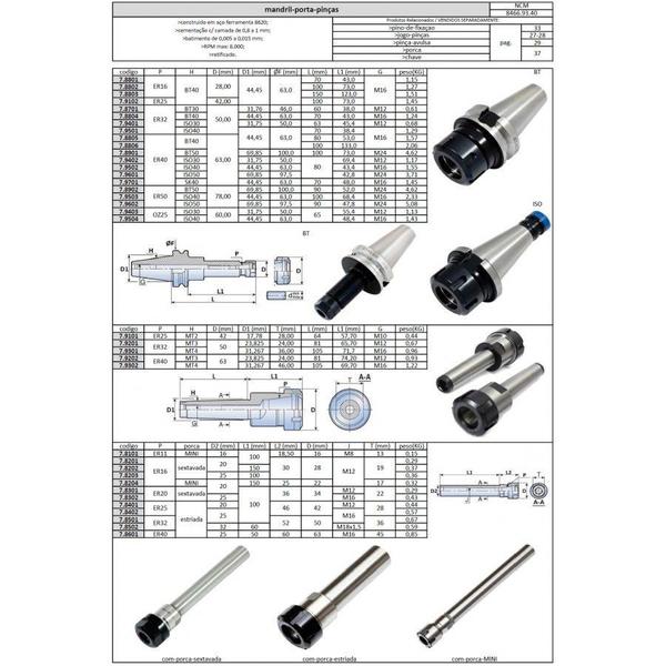 Imagem de Kit 10 Porta Pinças Bt40 + 10 Pinos + 01 Chave - JG TOOLS