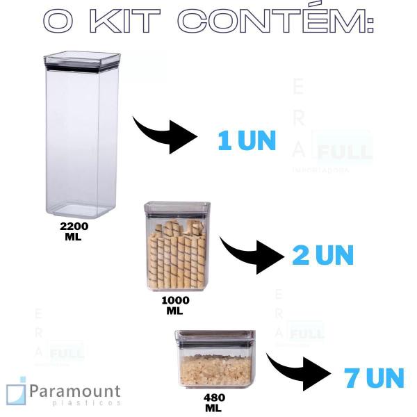 Imagem de Kit 10 Pote Hermético Quadrado Alimento Organização Conjunto