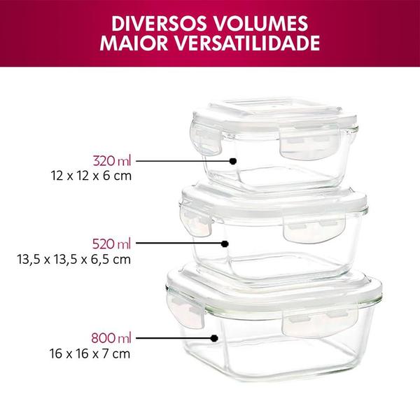 Imagem de Kit 10 Potes De Vidro Com Vedação Hermética 520ml Quadrado