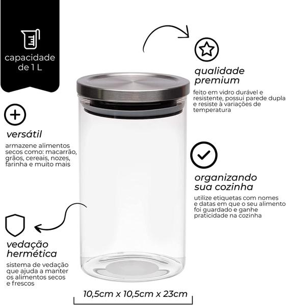 Kit 10 Potes Hermético Com Tampa Inox Vedação 1L 6670 MIMO Imagem de Kit 10 Potes Hermético Com Tampa Inox Vedação 1L 6670 MIMO