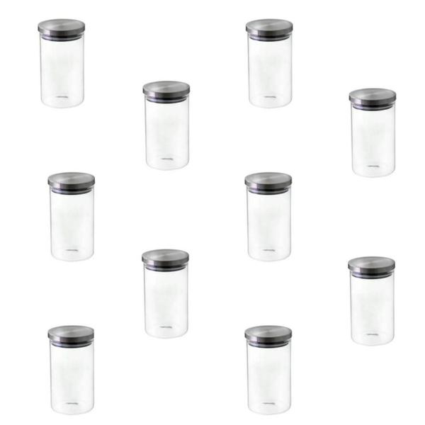 Kit 10 Potes Hermético Com Tampa Inox Vedação 1L 6670 MIMO Imagem de Kit 10 Potes Hermético Com Tampa Inox Vedação 1L 6670 MIMO