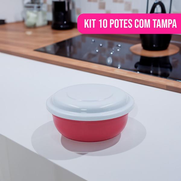 Imagem de Kit 10 Potes Organizadores C/ Tampa Armazenamento Plástico Multiuso Marmita Cozinha Alimento Plástico