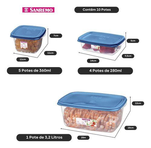 Imagem de Kit 10 Potes Plástico Alimentos 3,5l 360ml 280ml - Sanremo