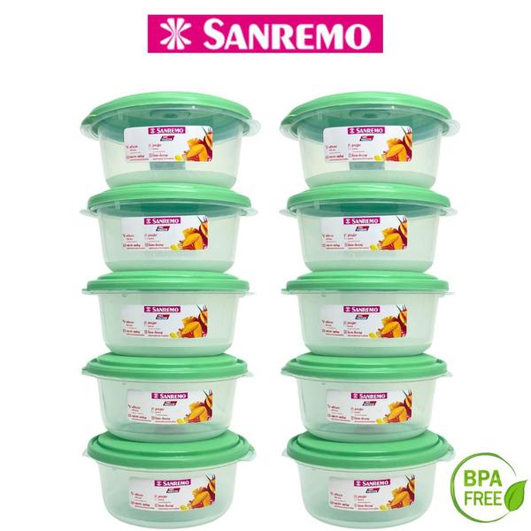 Imagem de Kit 10 Potes Redondo 530ml Plástico Resistente Organizador de Alimentos Marmita Cozinha Sanremo - VERDE