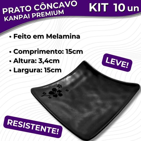 Imagem de Kit 10 Prato Kanpai Premium Côncavo Quadrado Preto de Melamina 15cm Comida Japonesa - Bestfer