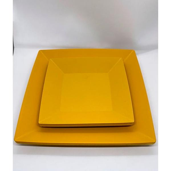 Kit 10 Prato Quadrado Japonês Plástico Amarelo Multiuso - VENDEU BEM Imagem de Kit 10 Prato Quadrado Japonês Plástico Amarelo Multiuso