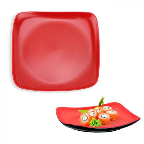 Imagem de Kit 10 Pratos 22 Cm em Melamina para Petisco e Sushis Vermelho  Fuxing 