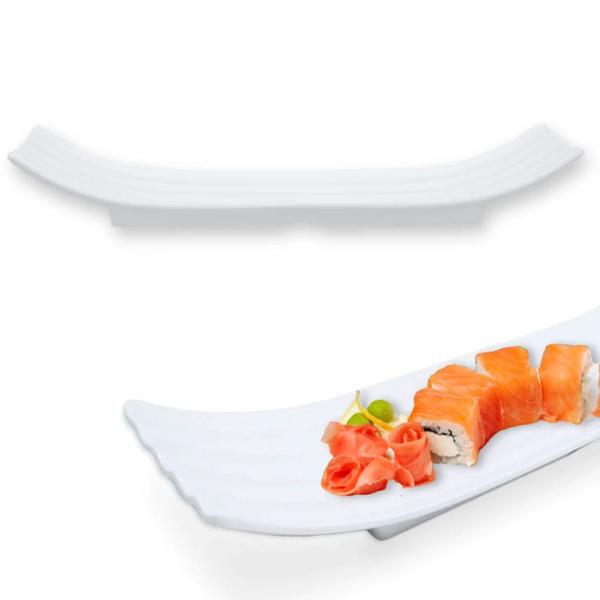 Imagem de Kit 10 Pratos 36x12 Cm para Sushi Buffet Comida Japonesa Melamina Premium Branca  Bestfer 