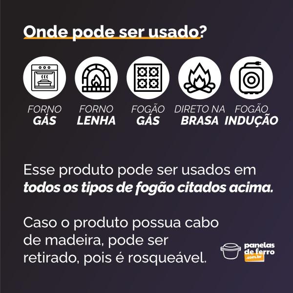 Imagem de Kit 10 Pratos de Ferro Fundido Preto com Suporte de Madeira para Restaurante 20 cm Santana 