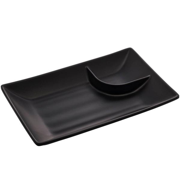 Kit 10 Pratos para Sushi com Molheira Melamina Pretos 19x12,5cm Lyor Tóquio Retangulares Imagem de Kit 10 Pratos para Sushi com Molheira Melamina Pretos 19x12,5cm Lyor Tóquio Retangulares