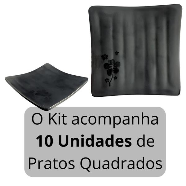 Imagem de Kit 10 Pratos Quadrados 14 Cm Kanpai Melamina Premium para Restaurante Japones, Sushi e Petiscos  Bestfer 