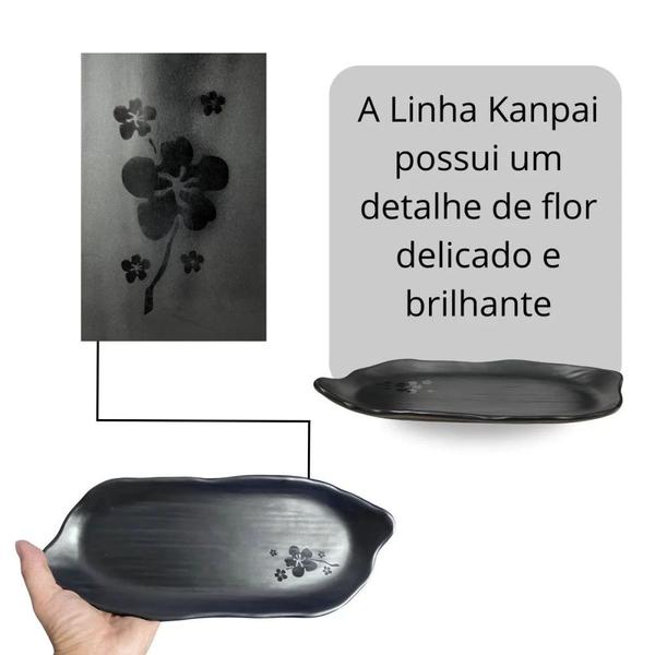 Imagem de Kit 10 Pratos Travessa Formato Folha Kanpai para Restaurante Japones Sushi Melamina Premium  Bestfer 