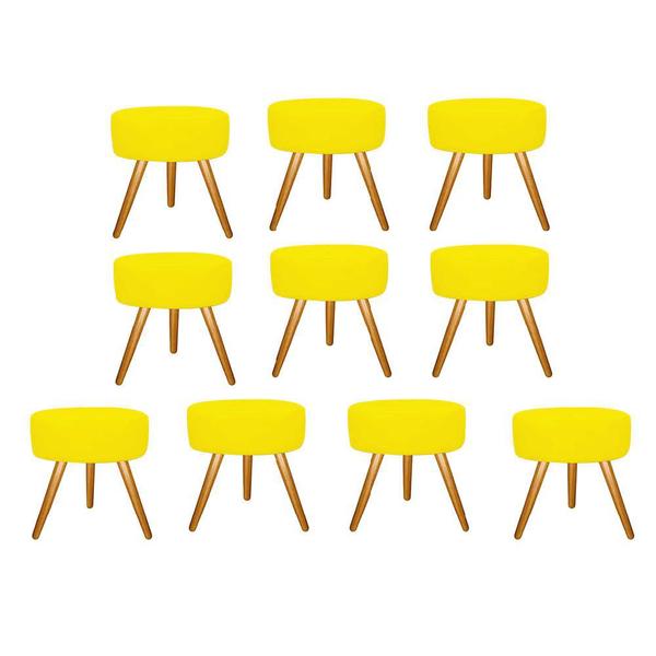 Imagem de Kit 10 Puff Sofia Redondo Decorativo  Pé Palito Sala de Estar Recepção Escritório Suede Amarelo - Damaffê Móveis