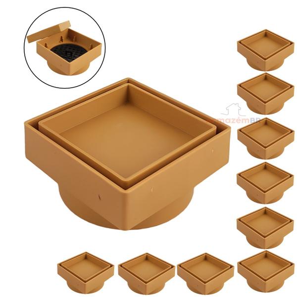 Kit 10 Ralo Oculto Invisível Quadrado 10x10cm Plástico Com Tela Para Banheiro - AMZ Imagem de Kit 10 Ralo Oculto Invisível Quadrado 10x10cm Plástico Com Tela Para Banheiro - AMZ
