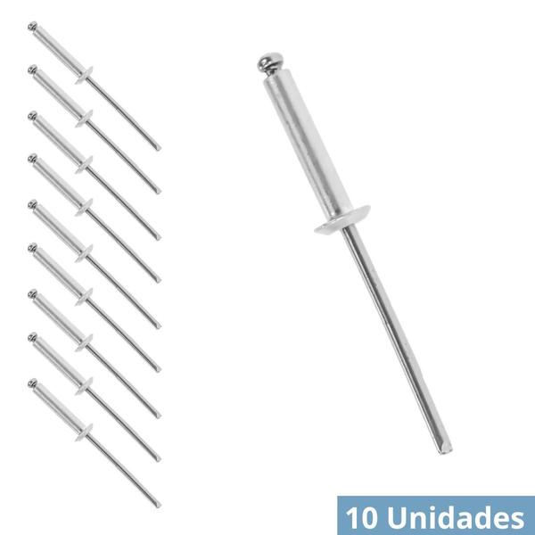 Imagem de Kit 10 Rebite Pop Repuxo 4,8X16mm De Alumínio Fixação Metal Chapa Portão Grade Mecânica Serralheira