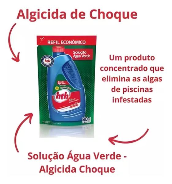 Imagem de Kit 10 Refis Algicida Choque Hth Solução Água Verde 900ml