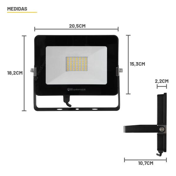 Imagem de Kit 10 Refletores Holofote LED Blumenox 30W 3000K Preto