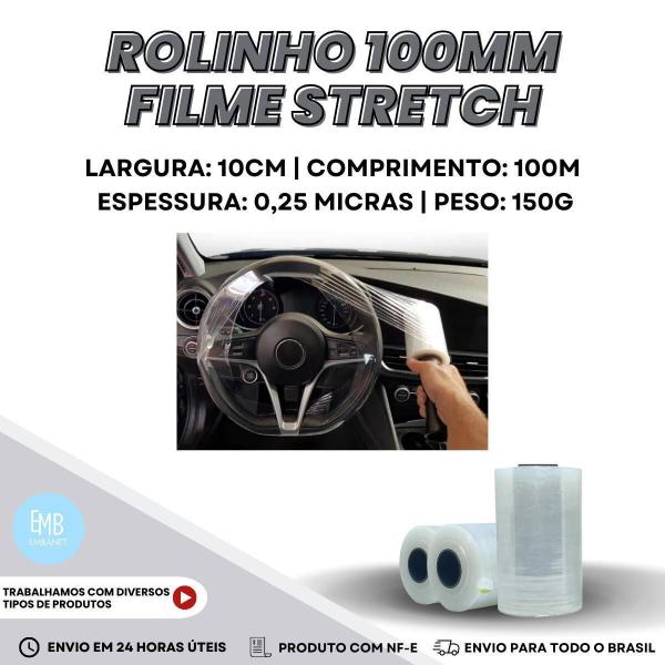 Imagem de Kit 10 Rolos Stretch Filme 10Cm X 100M Alta Elasticidade