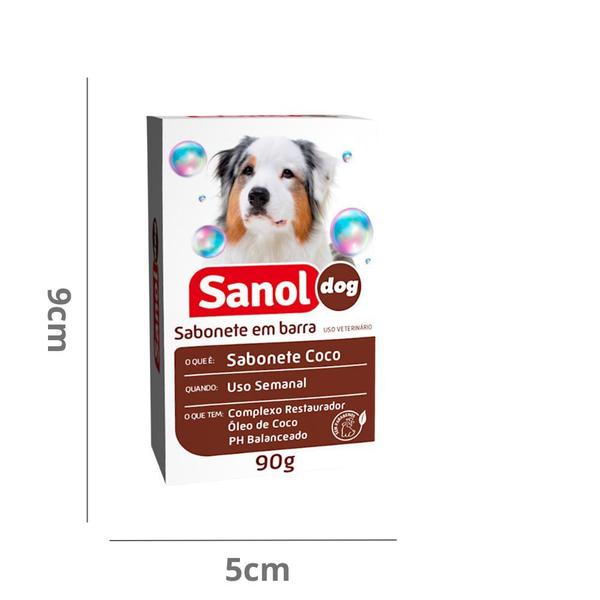 Imagem de Kit 10 Sabonete em Barra Coco Sanol Dog p Cães e Gatos 90g