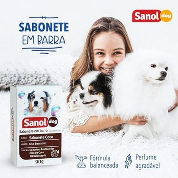 Imagem de Kit 10 Sabonete em Barra Coco Sanol Dog p Cães e Gatos 90g